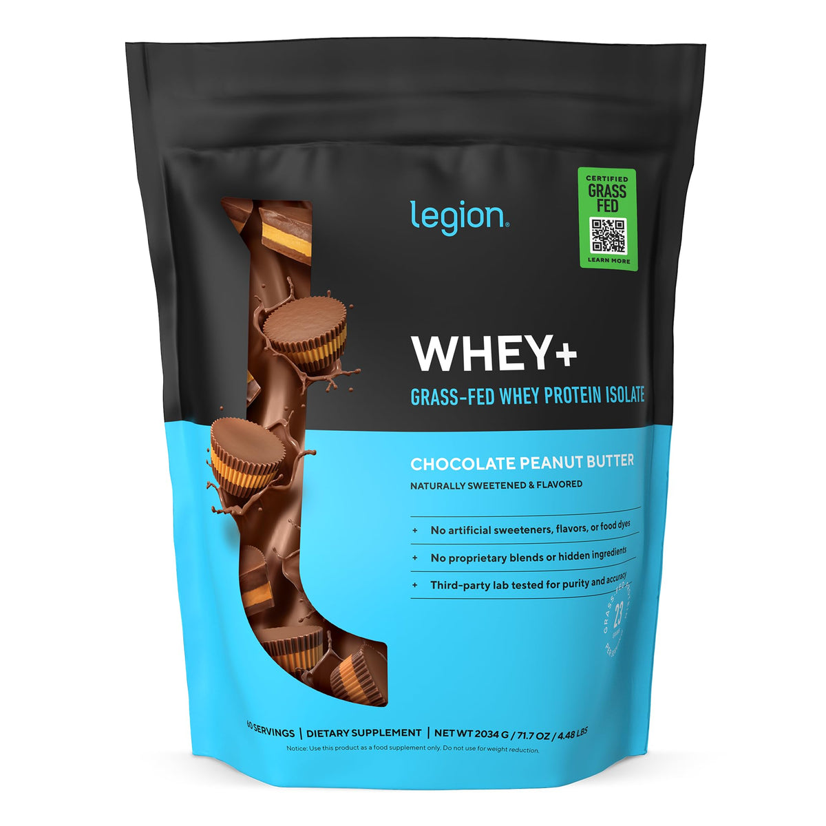 Legion Whey+ Protein Isolate Grass Fed, Chocolate, 30 Servings
