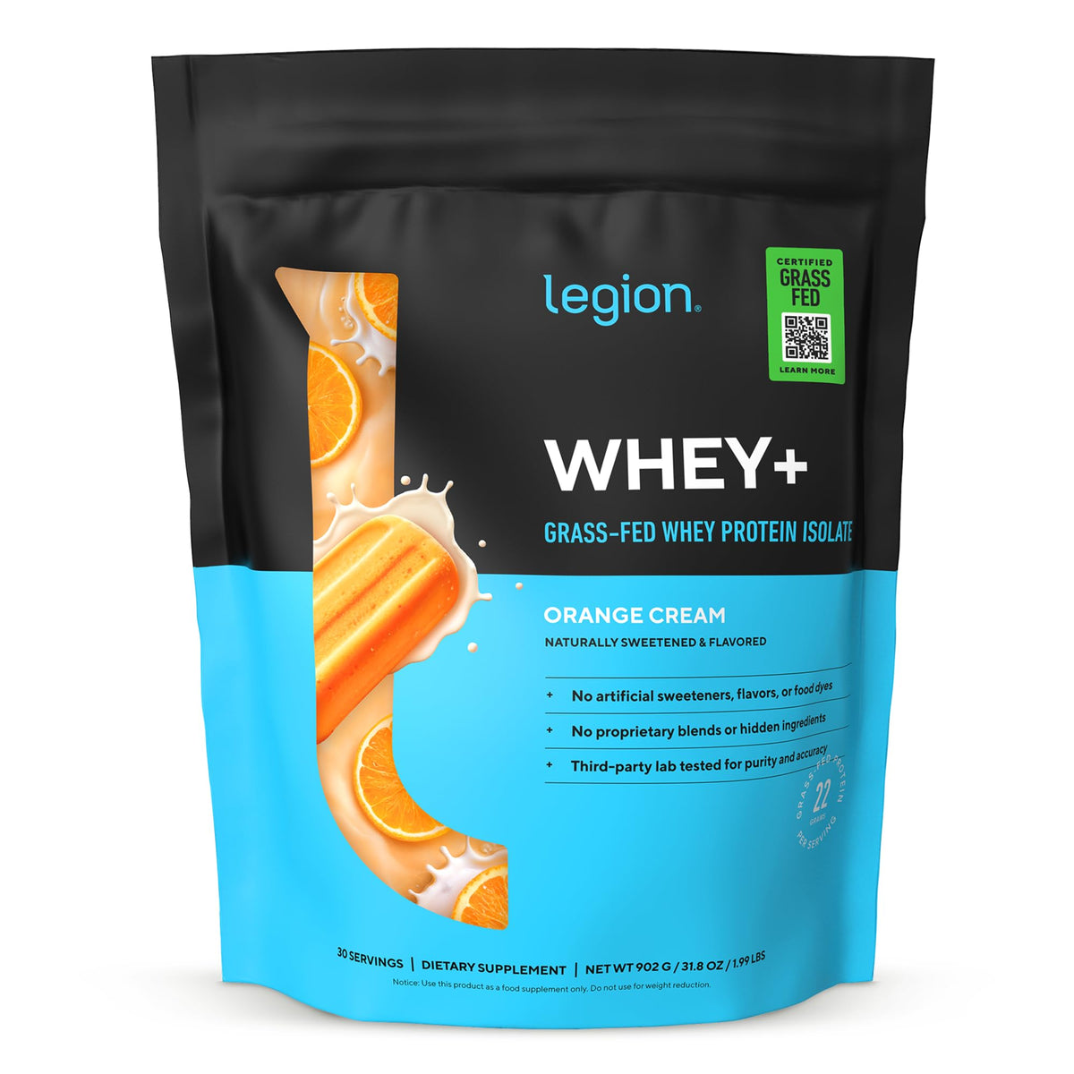 Legion Whey+ Protein Isolate Grass Fed, Chocolate, 30 Servings