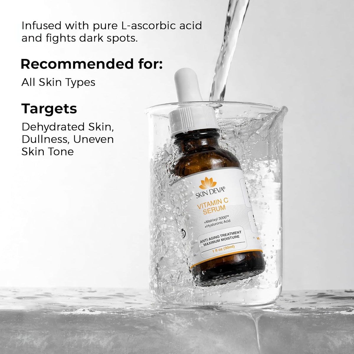 Skin Deva Vitamin C and Hyaluronic Acid Serum for Face Matrixyl 3000 Anti Aging Serum, Anti Wrinkle Facial Serums - Improve Appearance of Dark Spots, Tone, Fine Lines, Glowing- 1 fl Oz