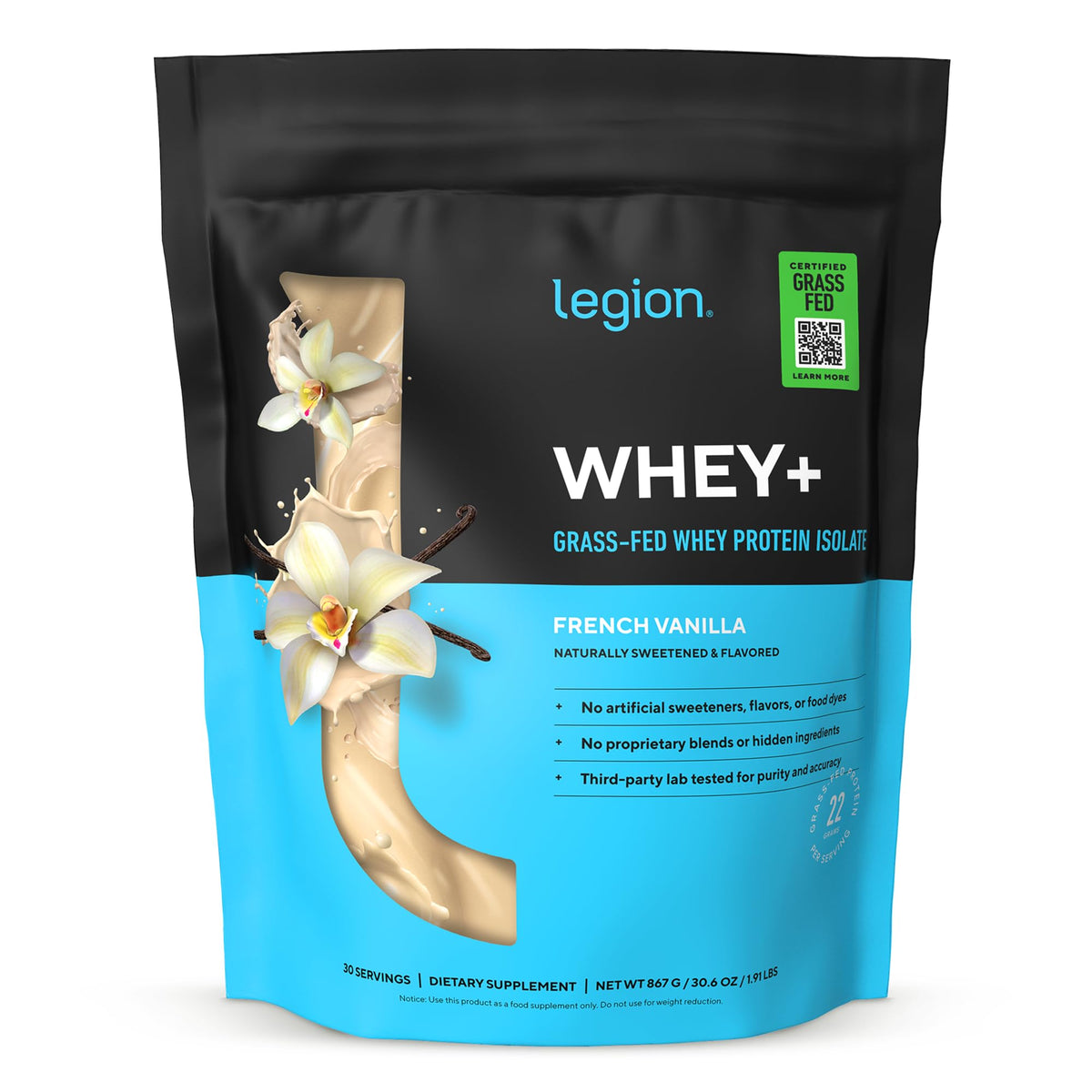 Legion Whey+ Protein Isolate Grass Fed, Chocolate, 30 Servings