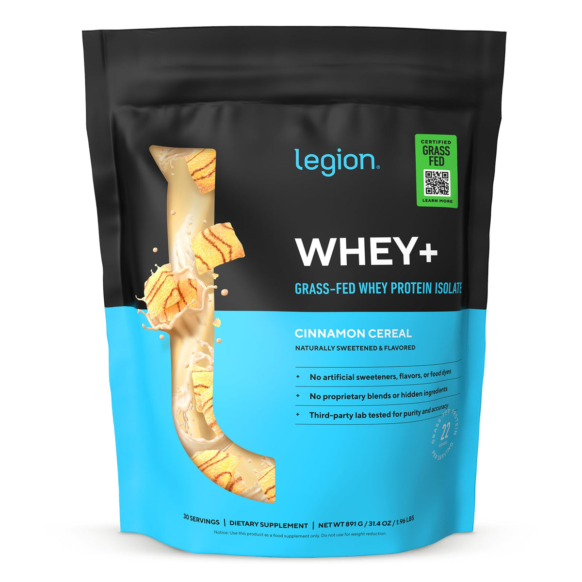 Legion Whey+ Protein Isolate Grass Fed, Chocolate, 30 Servings