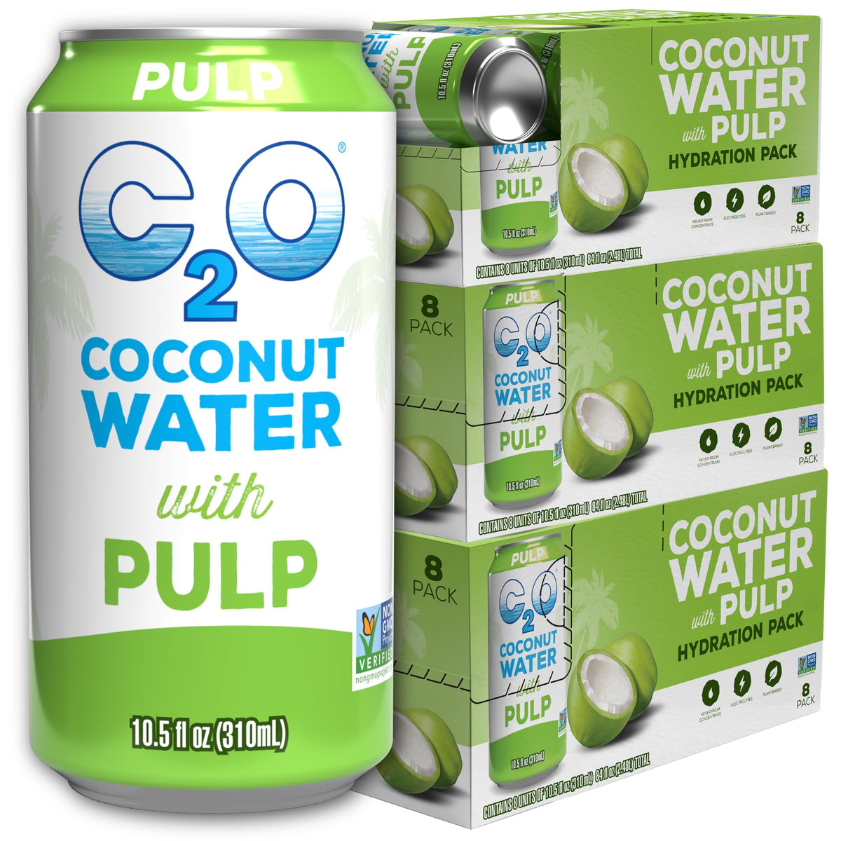 C2O Pure Coconut Water, 100% All Natural Electrolyte Drink - Healthy Alternative to, Soda, Coffee, and Sports Drink - Non-GMO, Gluten Free – 10.5 Fluid Ounce (Pack of 24)