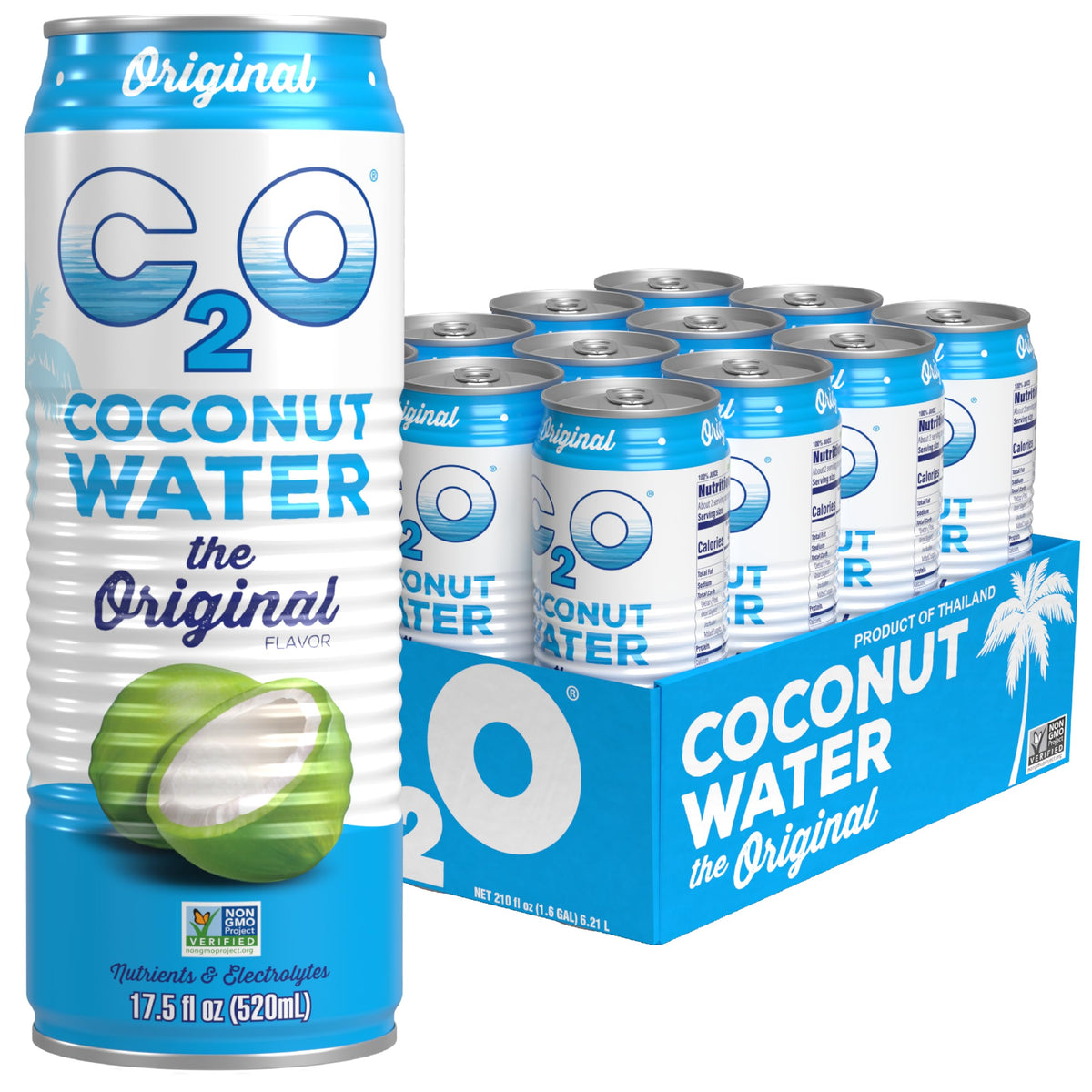 C2O Pure Coconut Water, 100% All Natural Electrolyte Drink - Healthy Alternative to, Soda, Coffee, and Sports Drink - Non-GMO, Gluten Free – 10.5 Fluid Ounce (Pack of 24)