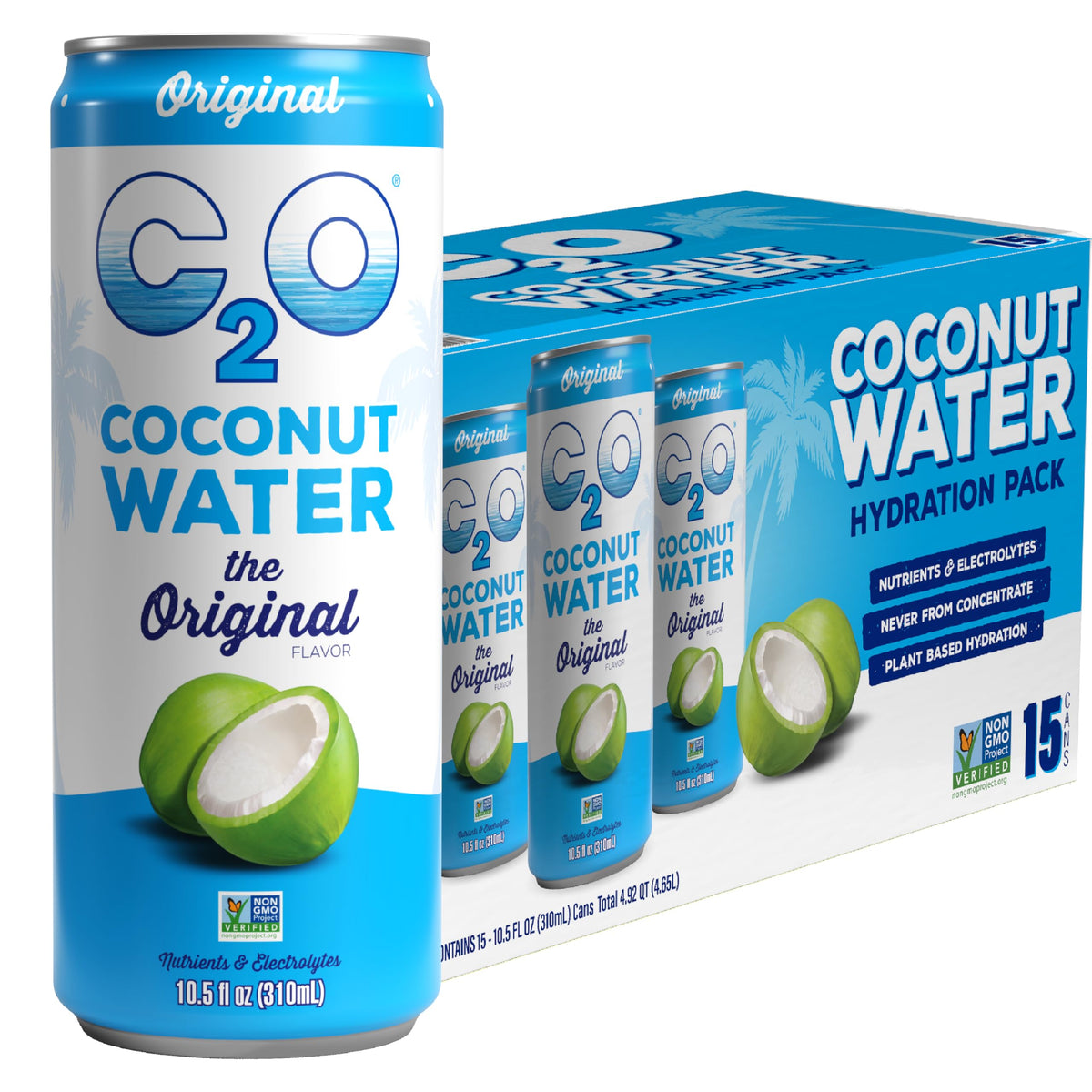 C2O Pure Coconut Water, 100% All Natural Electrolyte Drink - Healthy Alternative to, Soda, Coffee, and Sports Drink - Non-GMO, Gluten Free – 10.5 Fluid Ounce (Pack of 24)
