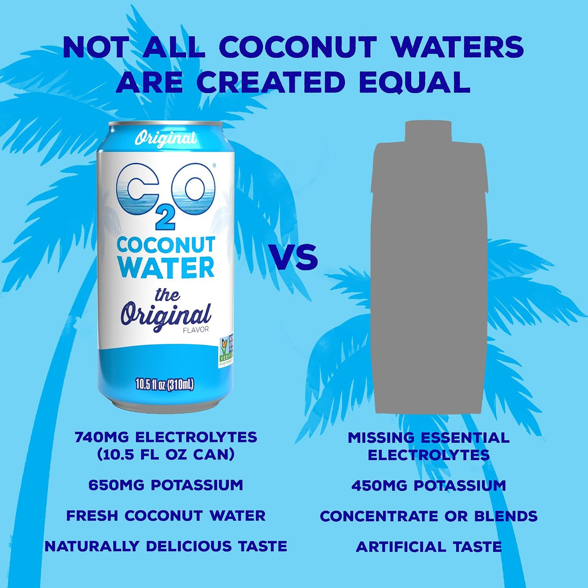 C2O Pure Coconut Water, 100% All Natural Electrolyte Drink - Healthy Alternative to, Soda, Coffee, and Sports Drink - Non-GMO, Gluten Free – 10.5 Fluid Ounce (Pack of 24)