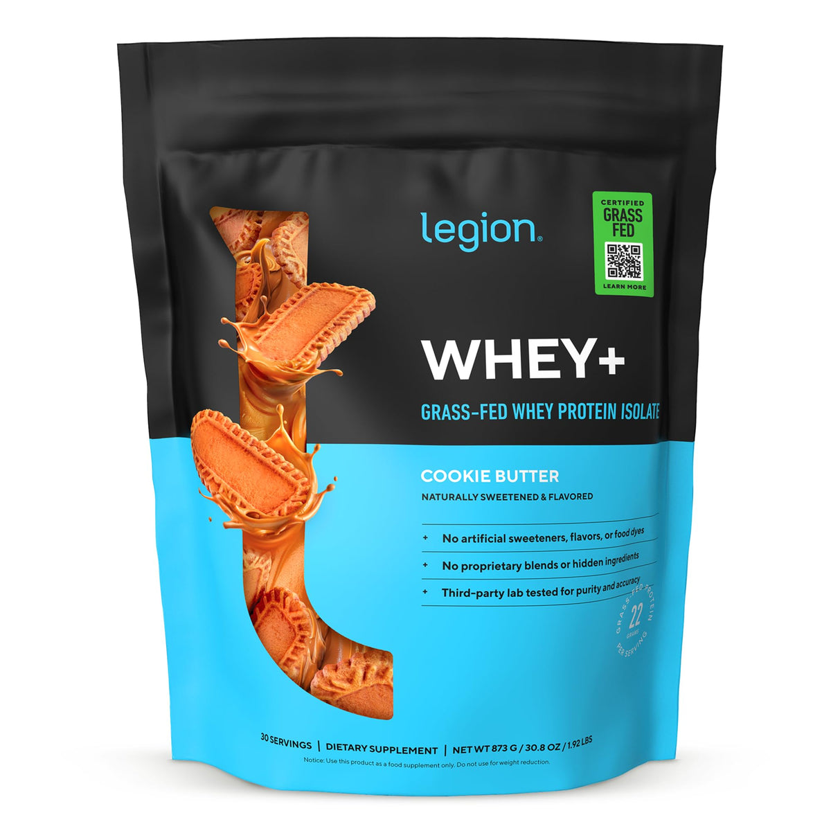 Legion Whey+ Protein Isolate Grass Fed, Chocolate, 30 Servings