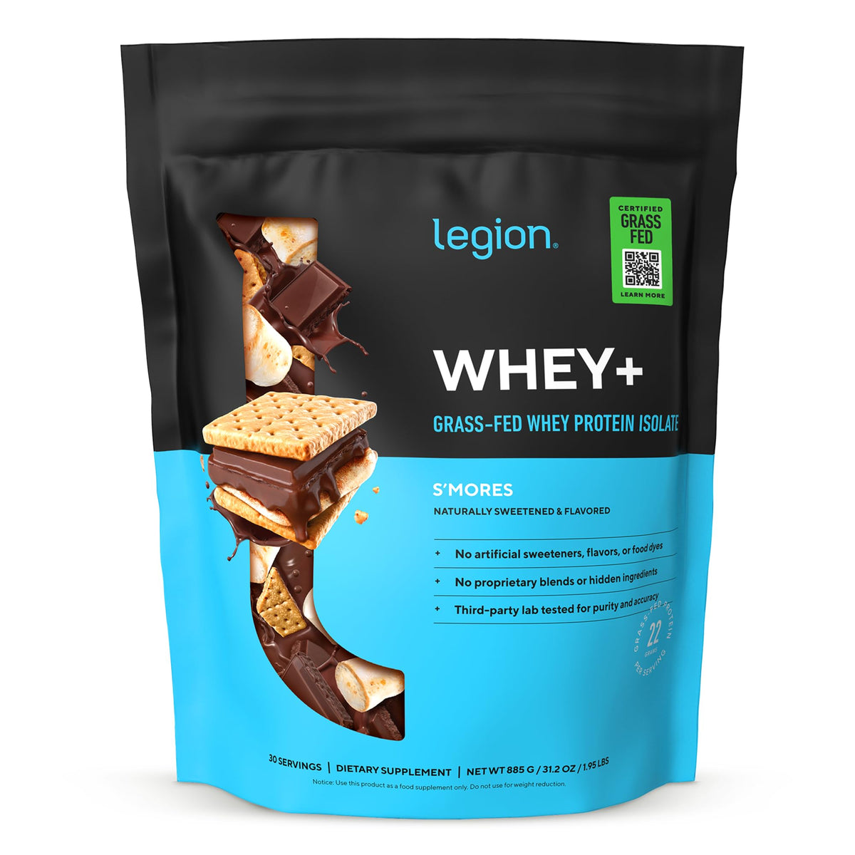 Legion Whey+ Protein Isolate Grass Fed, Chocolate, 30 Servings