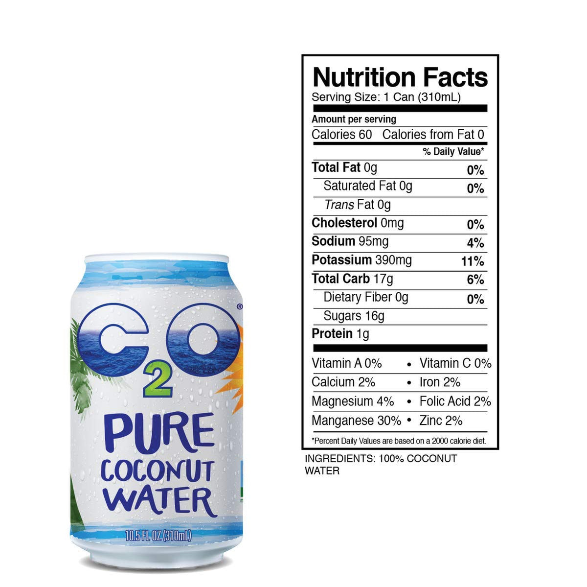 C2O Pure Coconut Water, 100% All Natural Electrolyte Drink - Healthy Alternative to, Soda, Coffee, and Sports Drink - Non-GMO, Gluten Free – 10.5 Fluid Ounce (Pack of 24)