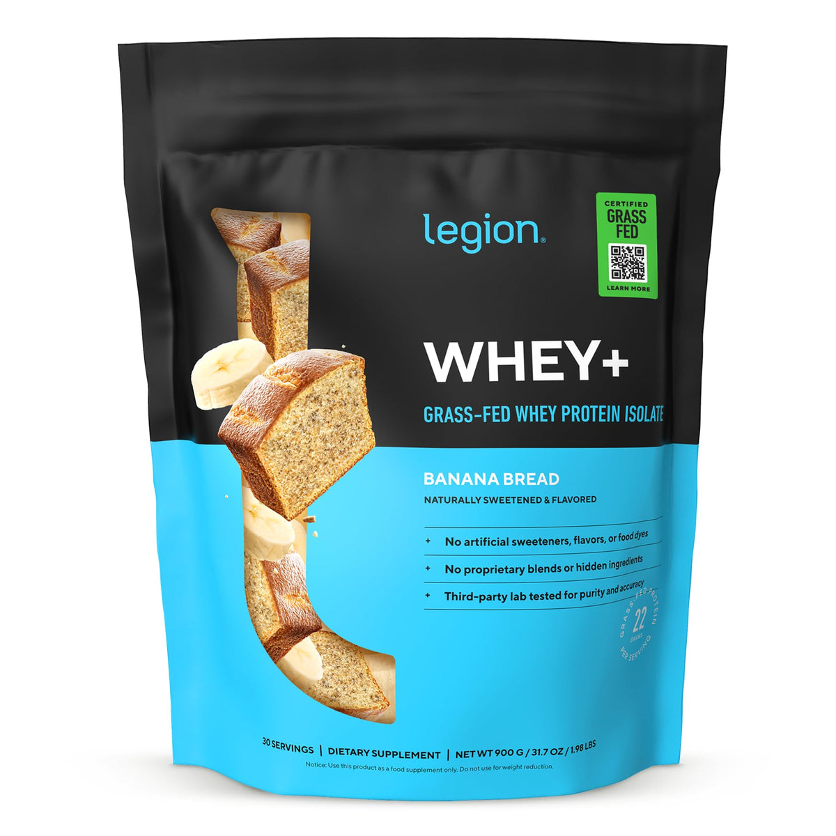 Legion Whey+ Protein Isolate Grass Fed, Chocolate, 30 Servings