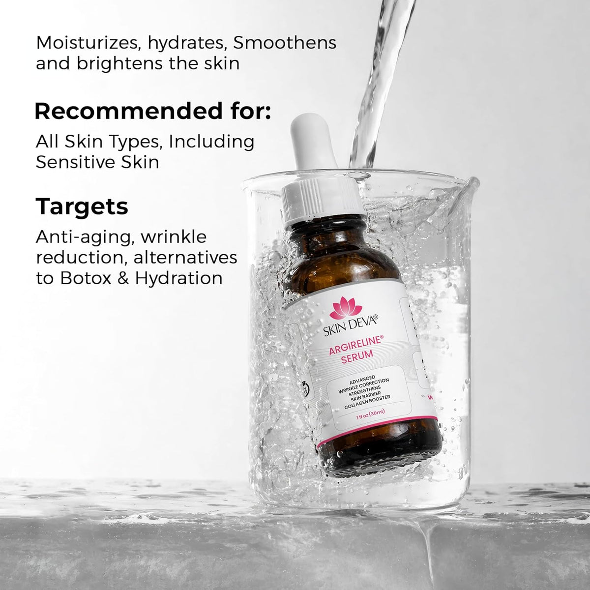 Skin Deva Argireline® Peptide Serum with Hyaluronic Acid – Acetyl Hexapeptide-8 Formula – Hydrating Anti-Aging Face Serum for Fine Lines & Smoother-Looking Skin (1 fl oz)