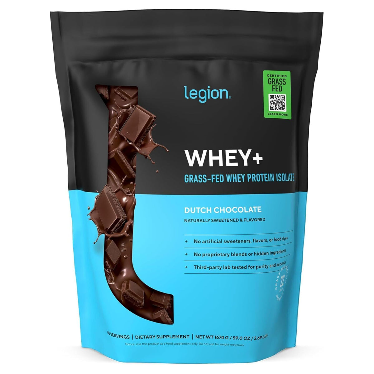 Legion Whey+ Protein Isolate Grass Fed, Chocolate, 30 Servings