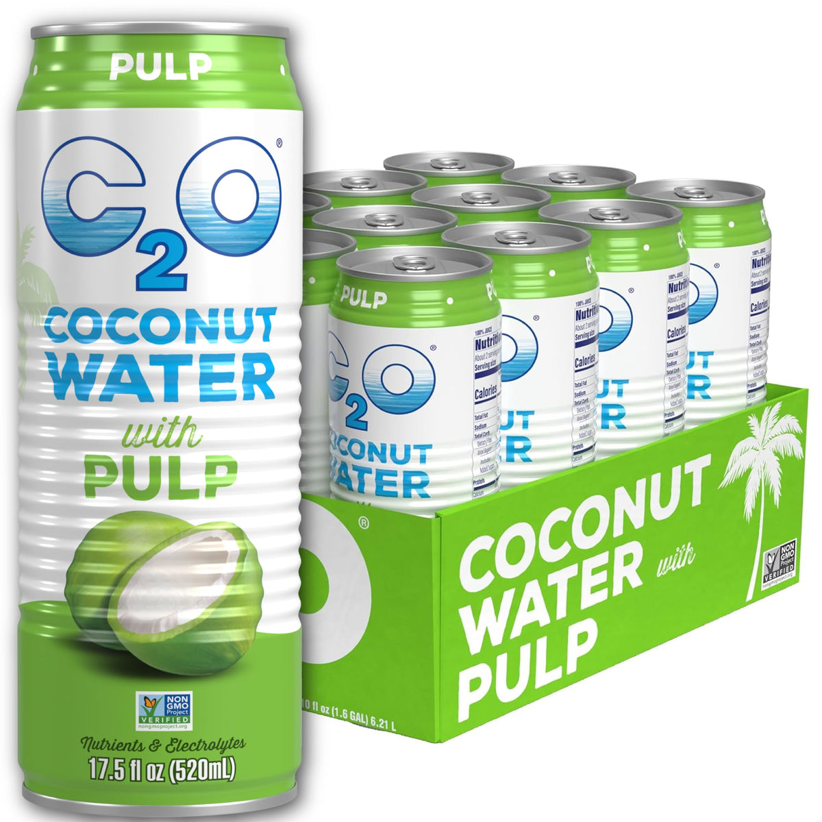 C2O Pure Coconut Water, 100% All Natural Electrolyte Drink - Healthy Alternative to, Soda, Coffee, and Sports Drink - Non-GMO, Gluten Free – 10.5 Fluid Ounce (Pack of 24)