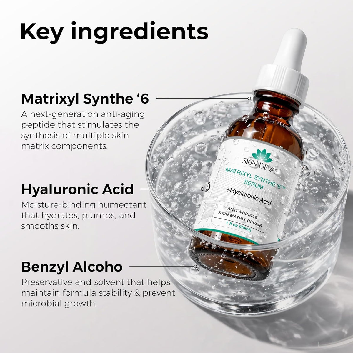 SKIN DEVA Matrixyl Synthe 6 Hyaluronic Acid Serum Anti Aging Serum Facial Serum Shrinks Pores and Keeps Skin Hydrated