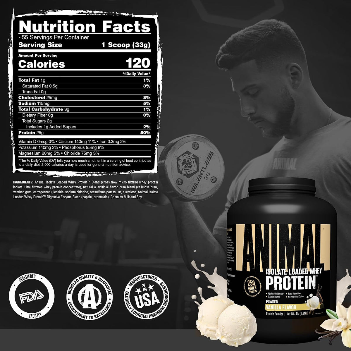 Animal Whey Isolate Protein Powder, 25G High Protein | Vanilla 4LB