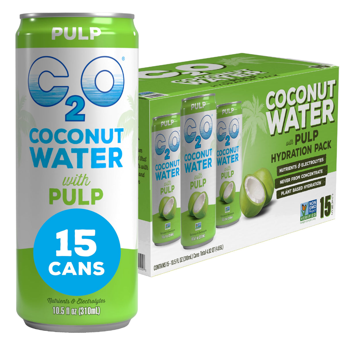 C2O Pure Coconut Water, 100% All Natural Electrolyte Drink - Healthy Alternative to, Soda, Coffee, and Sports Drink - Non-GMO, Gluten Free – 10.5 Fluid Ounce (Pack of 24)