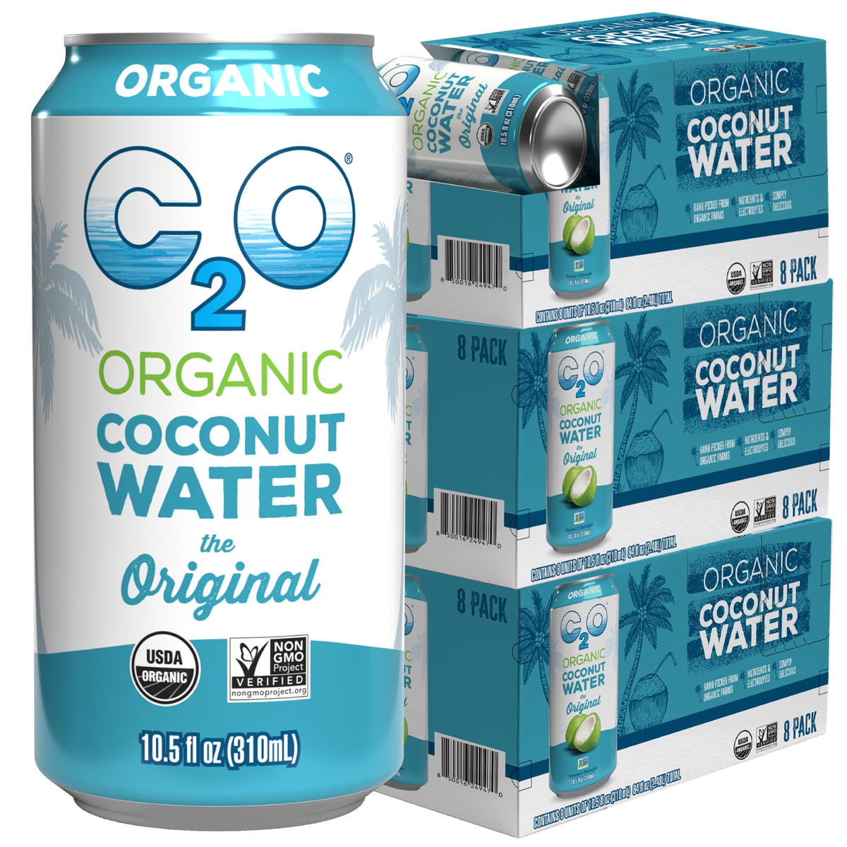 C2O Pure Coconut Water, 100% All Natural Electrolyte Drink - Healthy Alternative to, Soda, Coffee, and Sports Drink - Non-GMO, Gluten Free – 10.5 Fluid Ounce (Pack of 24)