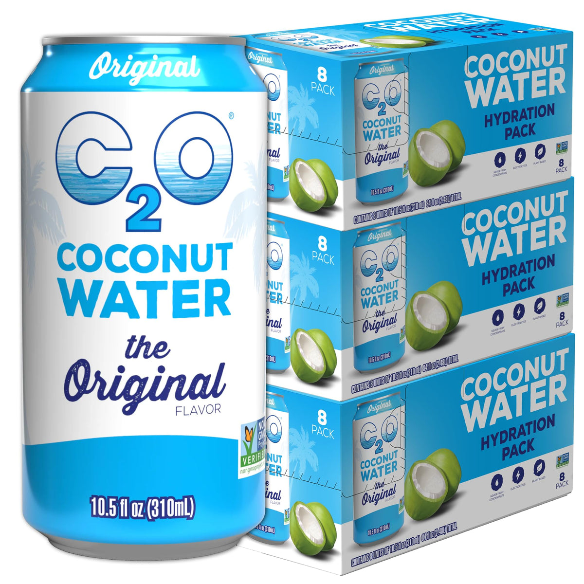C2O Pure Coconut Water, 100% All Natural Electrolyte Drink - Healthy Alternative to, Soda, Coffee, and Sports Drink - Non-GMO, Gluten Free – 10.5 Fluid Ounce (Pack of 24)