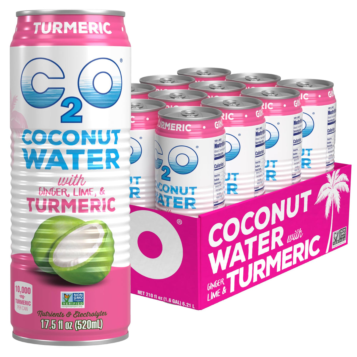 C2O Pure Coconut Water, 100% All Natural Electrolyte Drink - Healthy Alternative to, Soda, Coffee, and Sports Drink - Non-GMO, Gluten Free – 10.5 Fluid Ounce (Pack of 24)