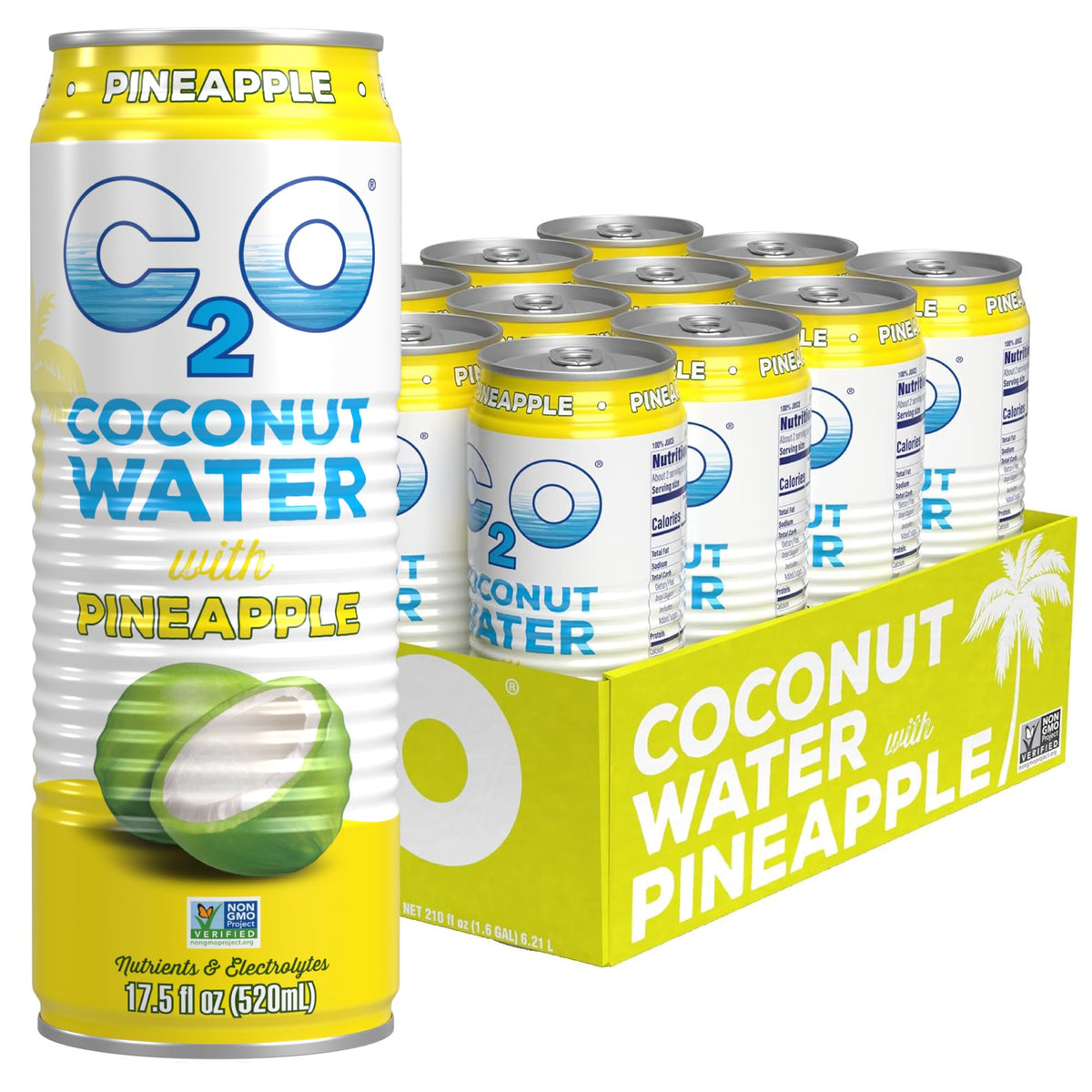 C2O Pure Coconut Water, 100% All Natural Electrolyte Drink - Healthy Alternative to, Soda, Coffee, and Sports Drink - Non-GMO, Gluten Free – 10.5 Fluid Ounce (Pack of 24)